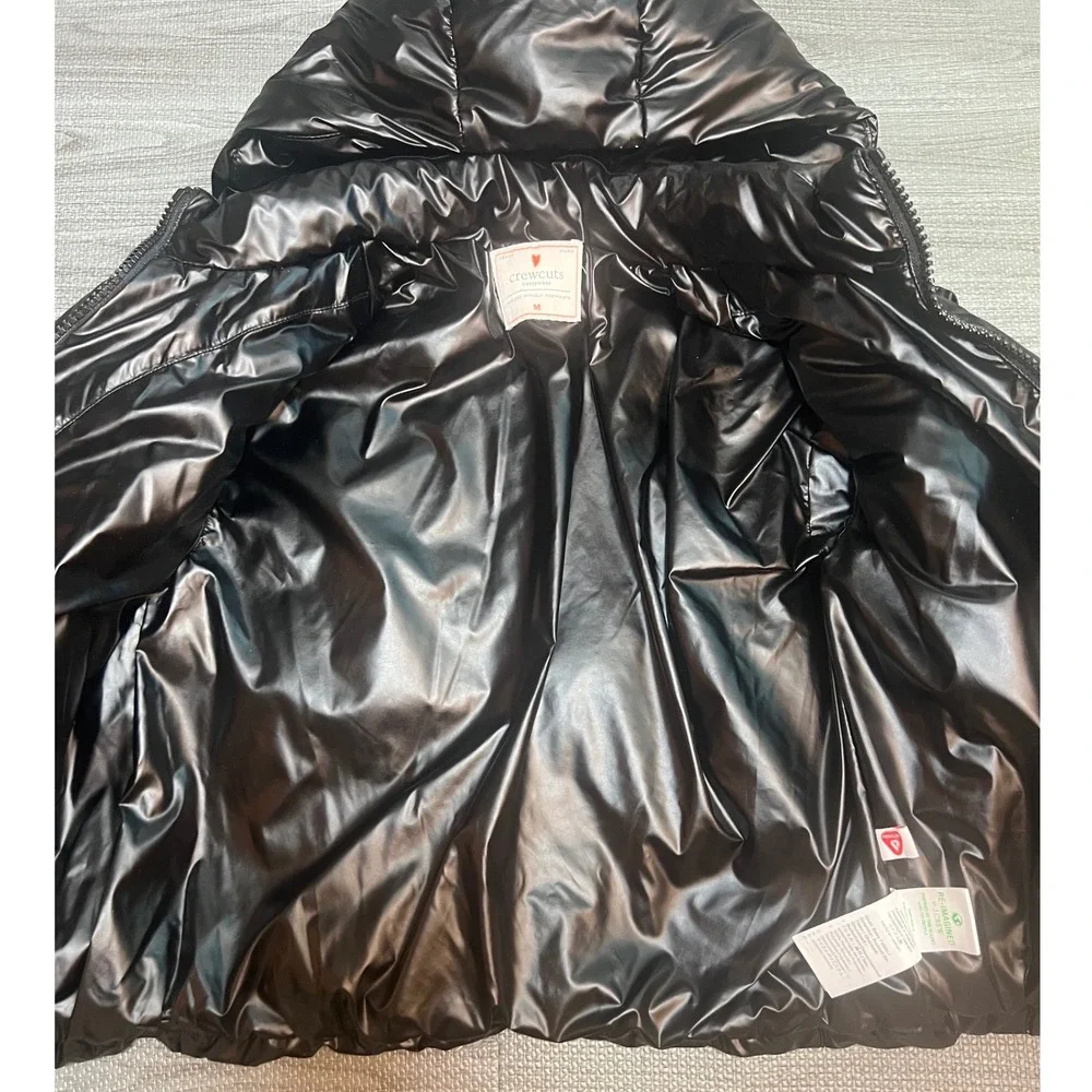 Crewcuts J Crew Kids Girls Shiny Black Primaloft Puffer Jacket Hooded Size M 8-9